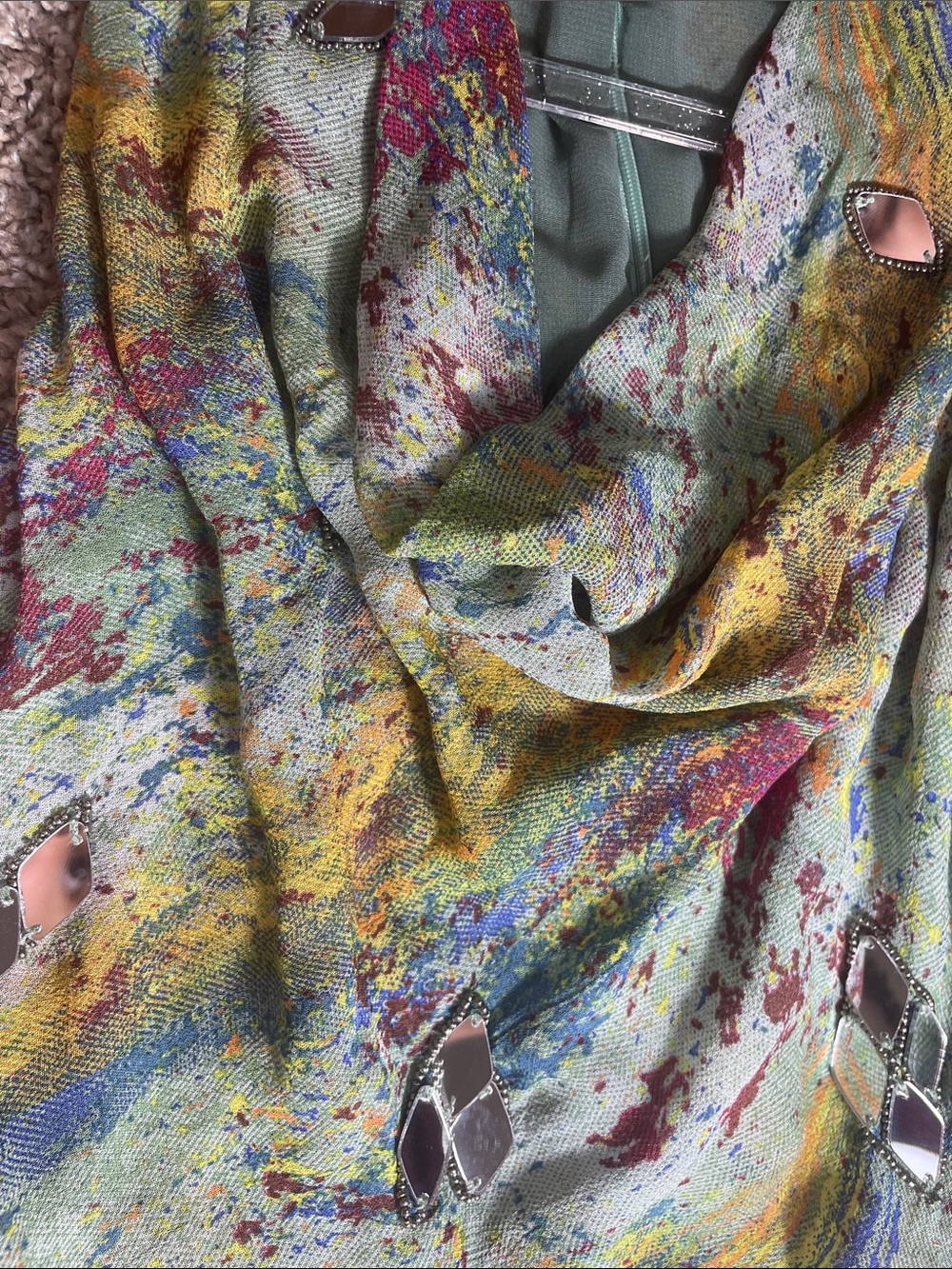 Zara Multicolor Green Draped Camisole with Mirror Accents - Picture 5 of 6